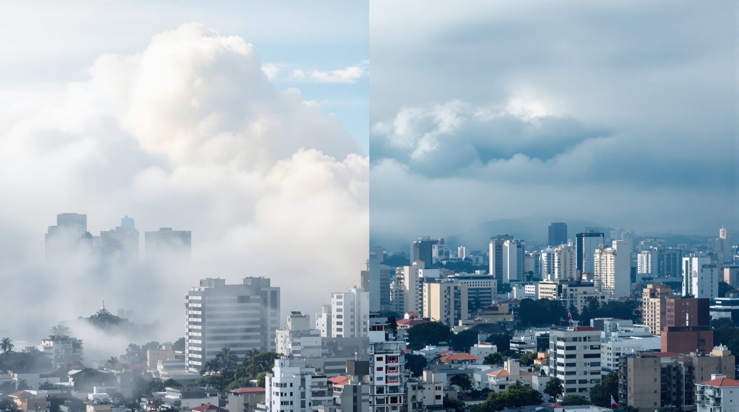 Poluição do ar em cidade brasileira com smog sobre edifícios