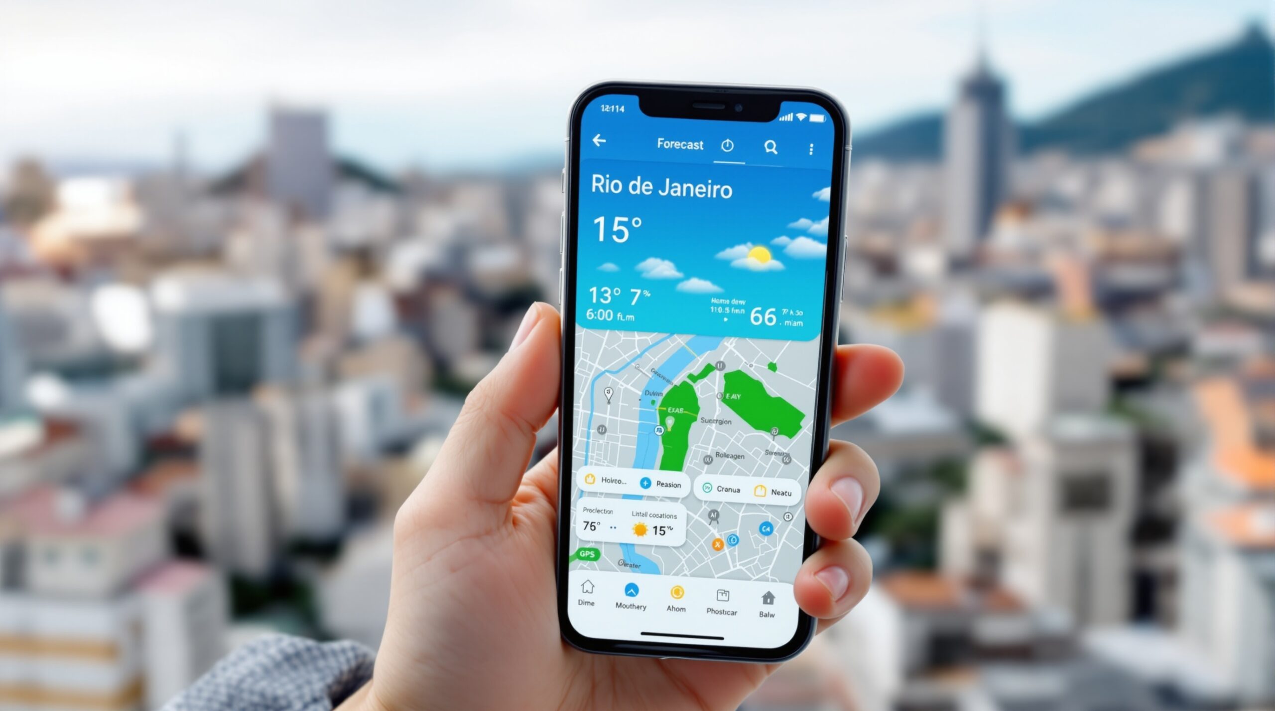Aplicativo mostrando previsão específica por bairro