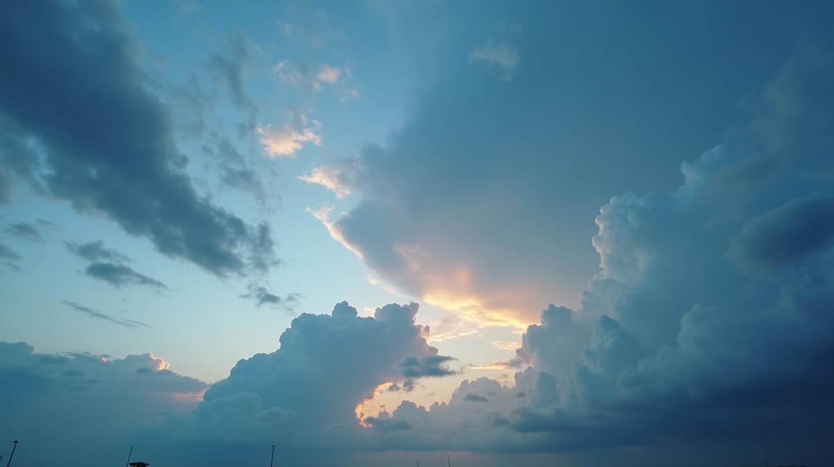 Céu dramático antes da chegada de uma frente fria com nuvens em transição