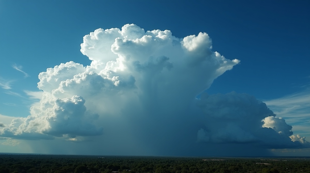 Desenvolvimento de nuvem cumulonimbus em estágios durante tempestade convectiva