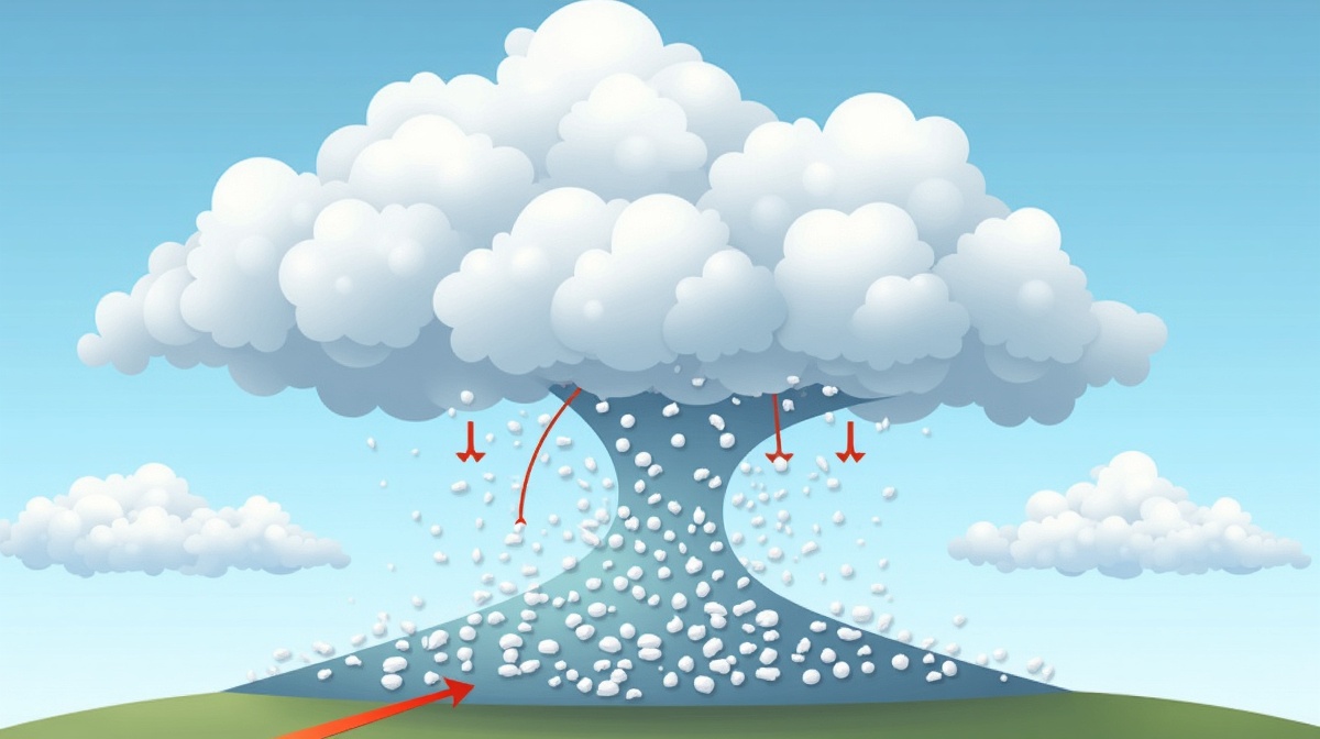 Diagrama de formação do granizo dentro de nuvem cumulonimbus