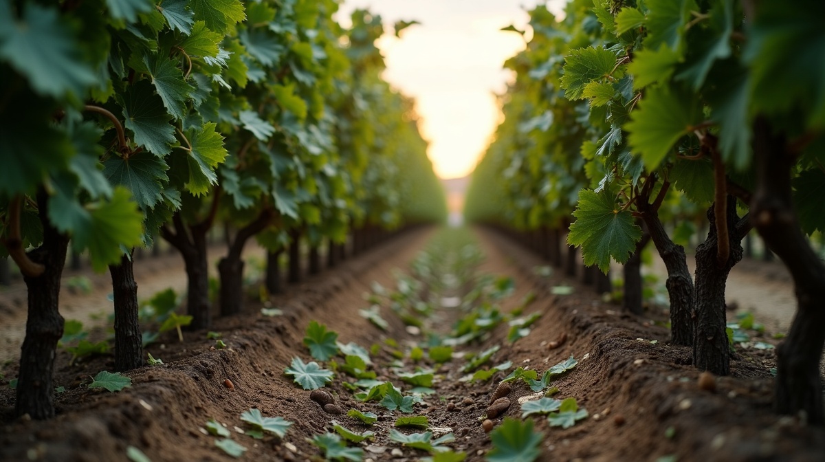 Danos de granizo em vinhedo no Sul do Brasil com uvas destruídas
