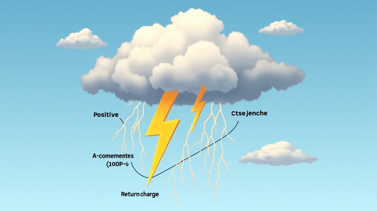 Diagrama de formação de raios dentro de nuvem cumulonimbus mostrando separação de cargas