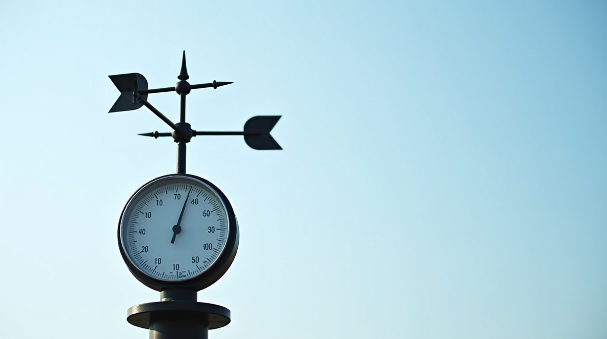 Anemômetro e cata-vento medindo velocidade e direção do vento em estação meteorológica