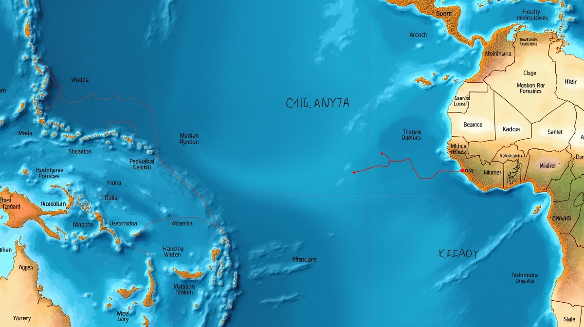Mapa do Oceano Atlântico Sul mostrando áreas de formação de ciclones e trajetórias históricas