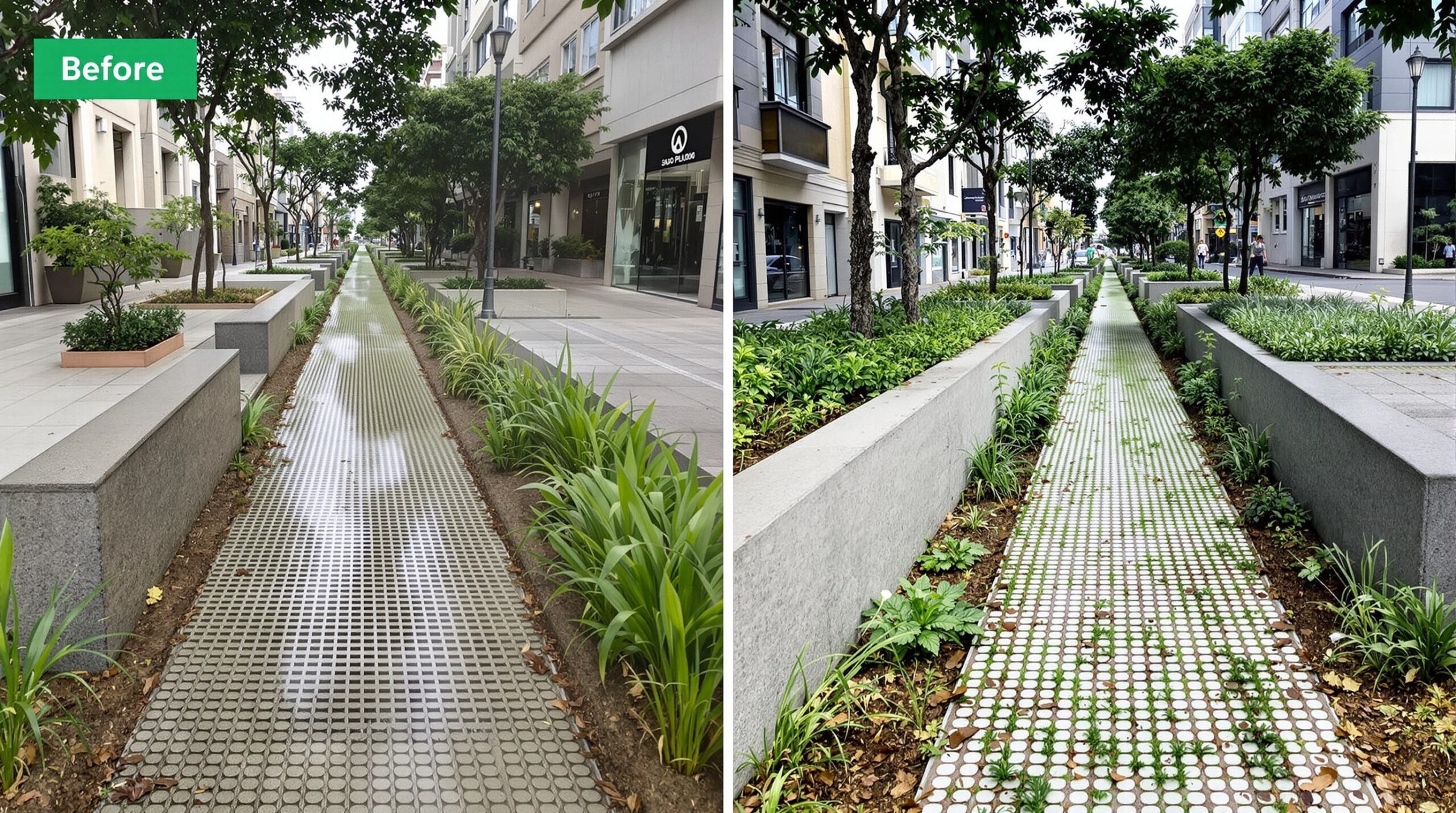 Infraestrutura de mitigação de enchentes em São Paulo com pavimentação permeável e drenagem sustentável