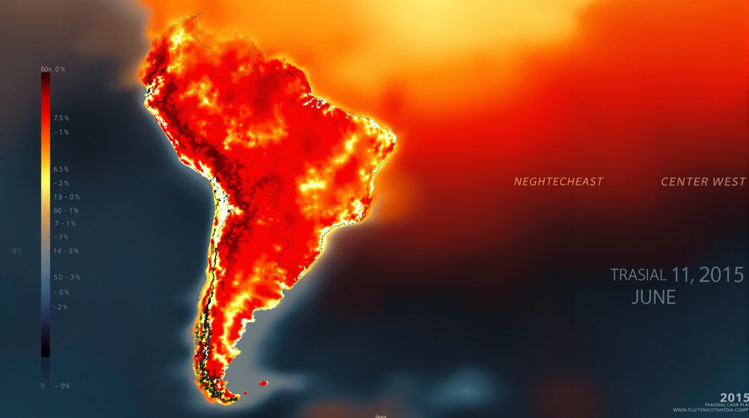 Mapa de anomalias de temperatura mostrando calor acima da média no Norte e Nordeste