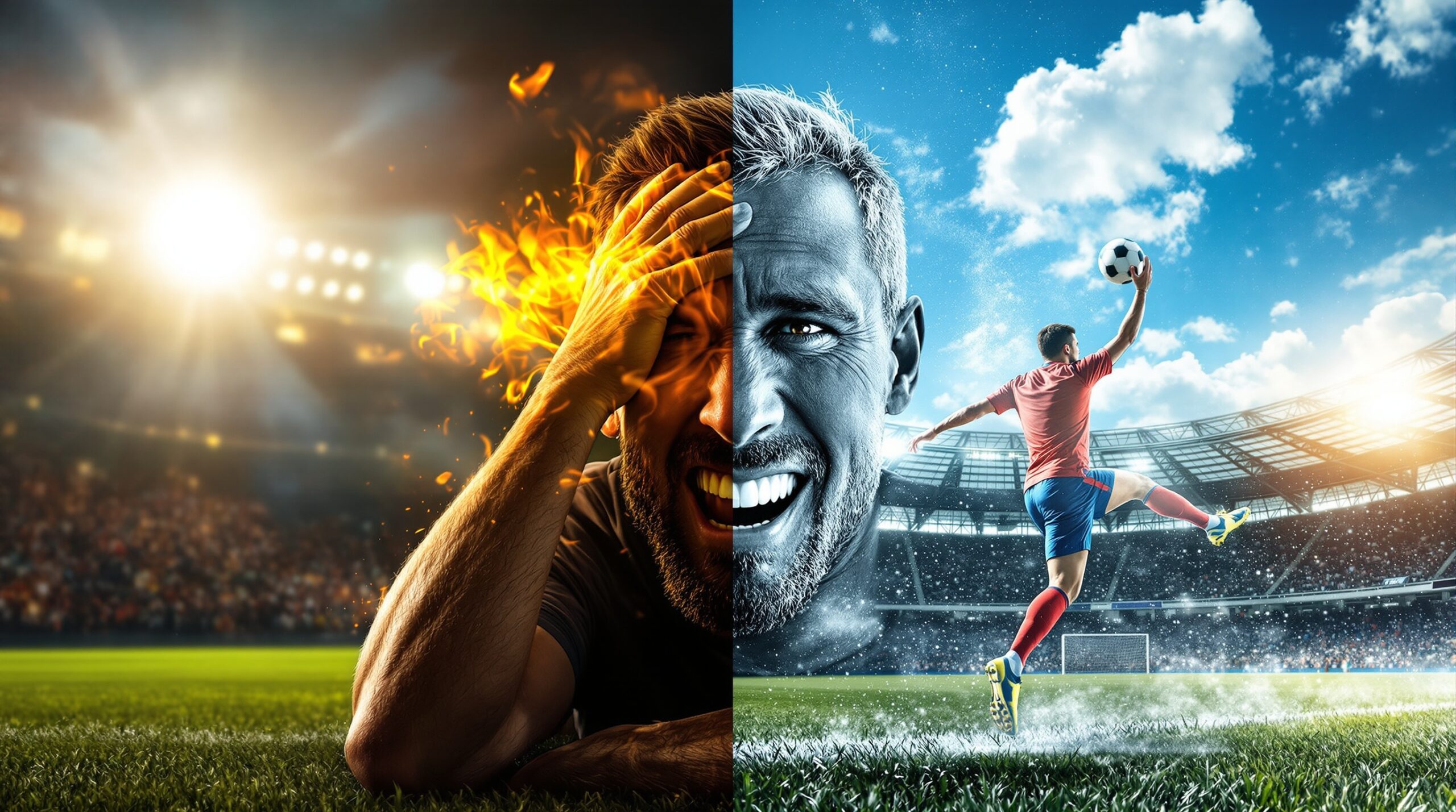 Contraste entre jogador exausto no calor e jogador em clima ideal