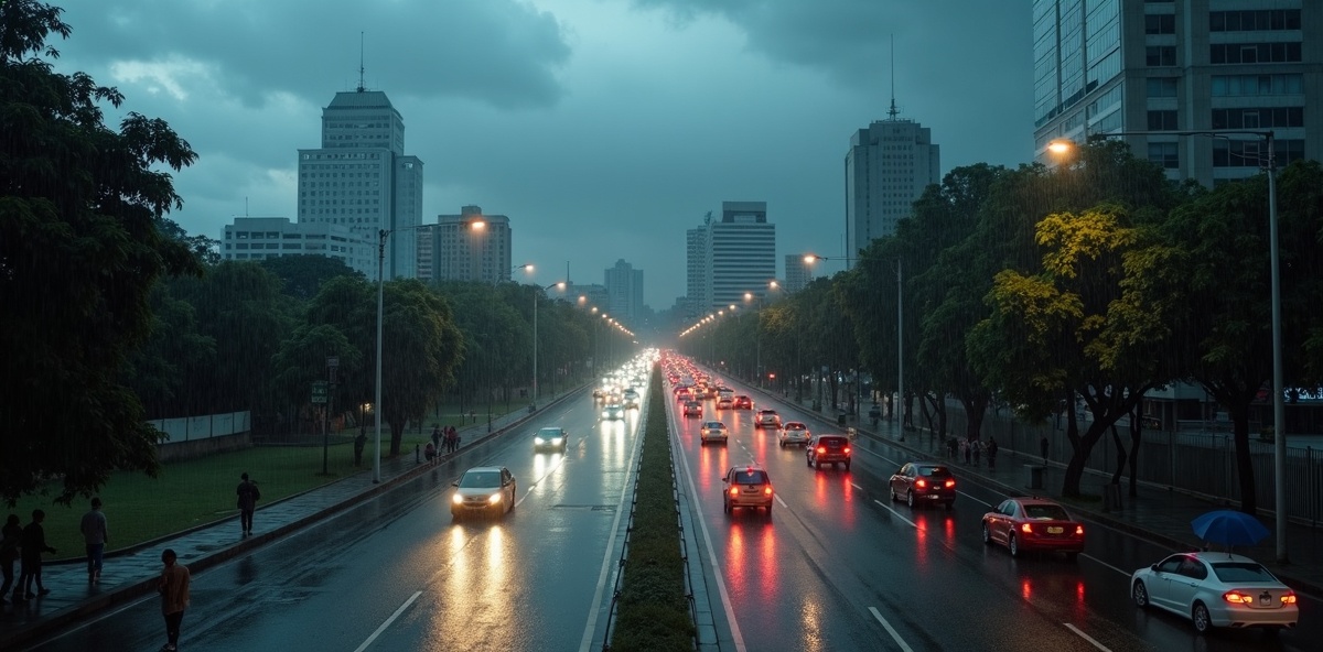 Chuva intensa em São Paulo com ruas alagadas