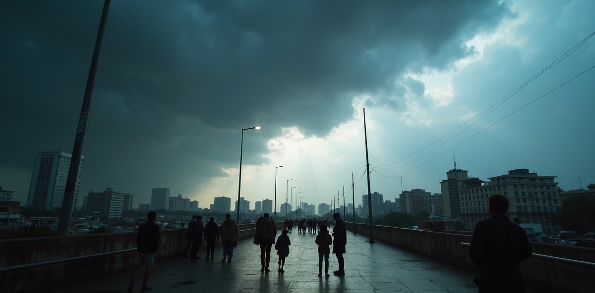Frente fria chegando com céu dramático dividido entre nuvens escuras e céu limpo