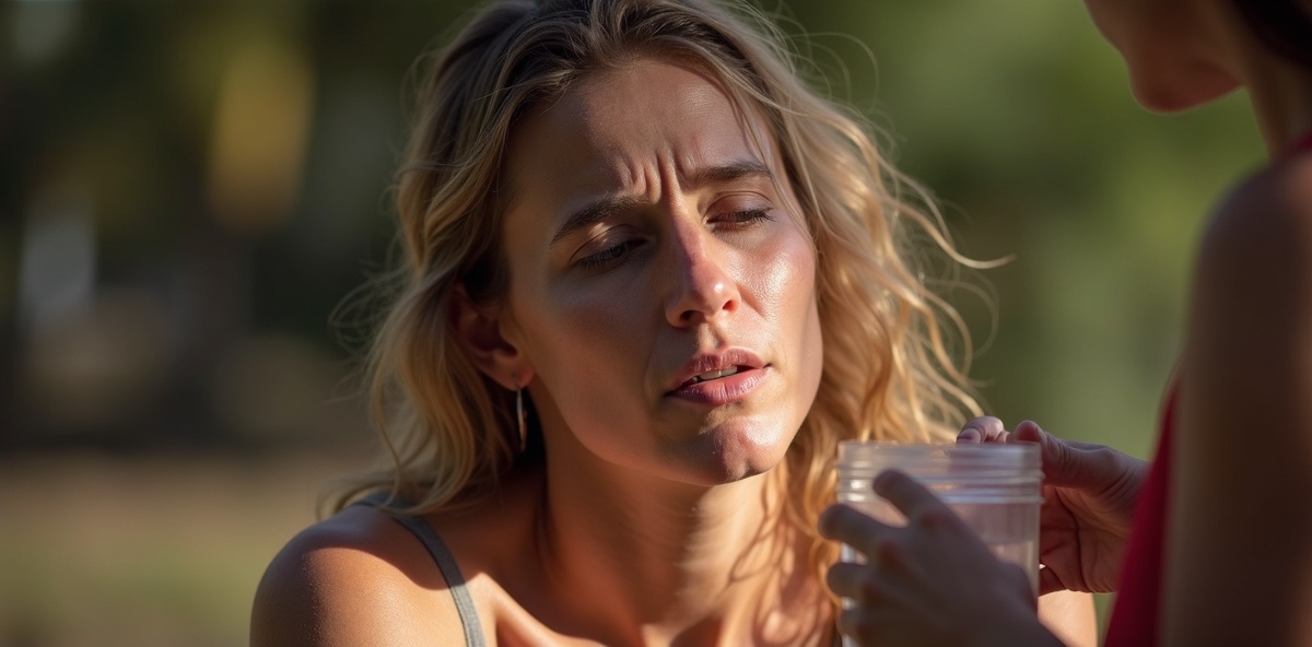 Pessoa com sinais de exaustão pelo calor recebendo ajuda