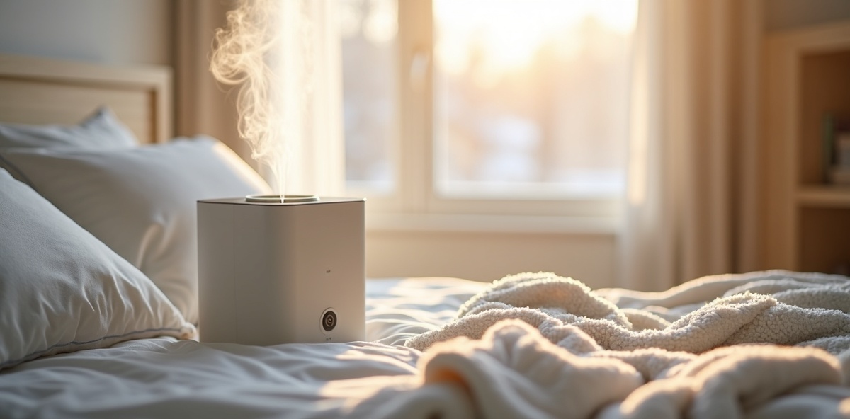Umidificador de ar em quarto durante inverno seco