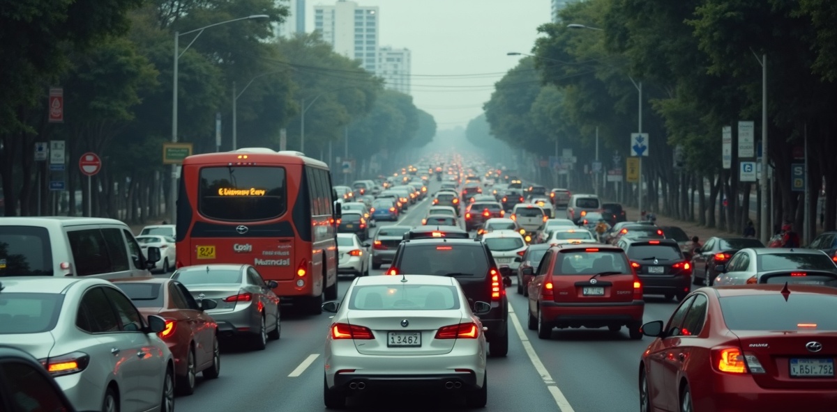 Congestionamento intenso em São Paulo com emissão de gases