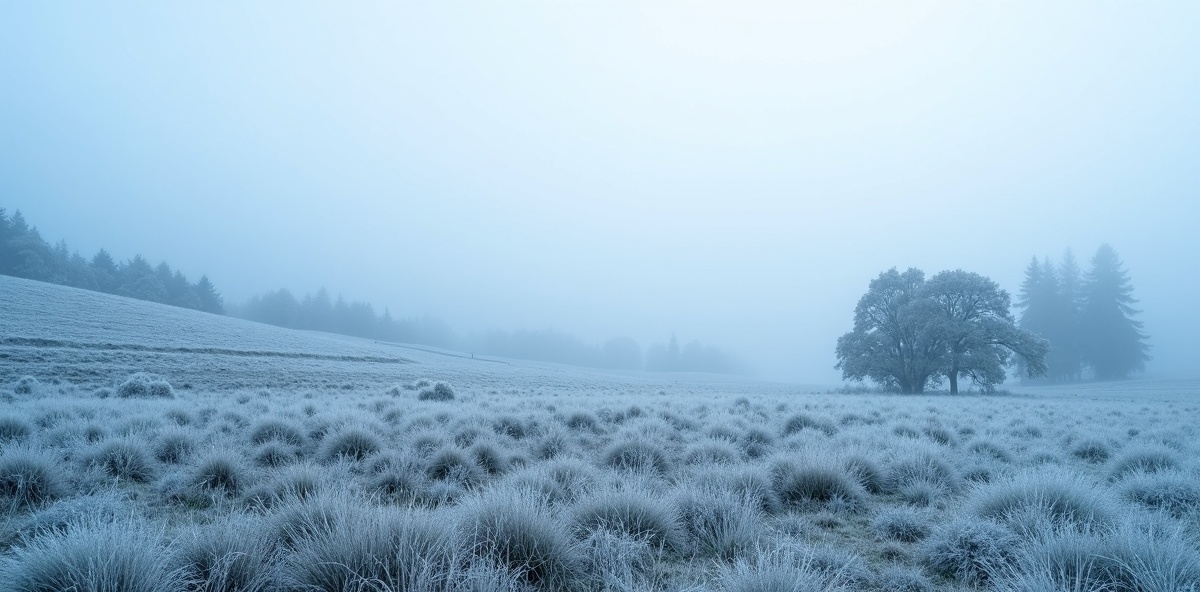 Inverno no Sul do Brasil com geada e neblina matinal