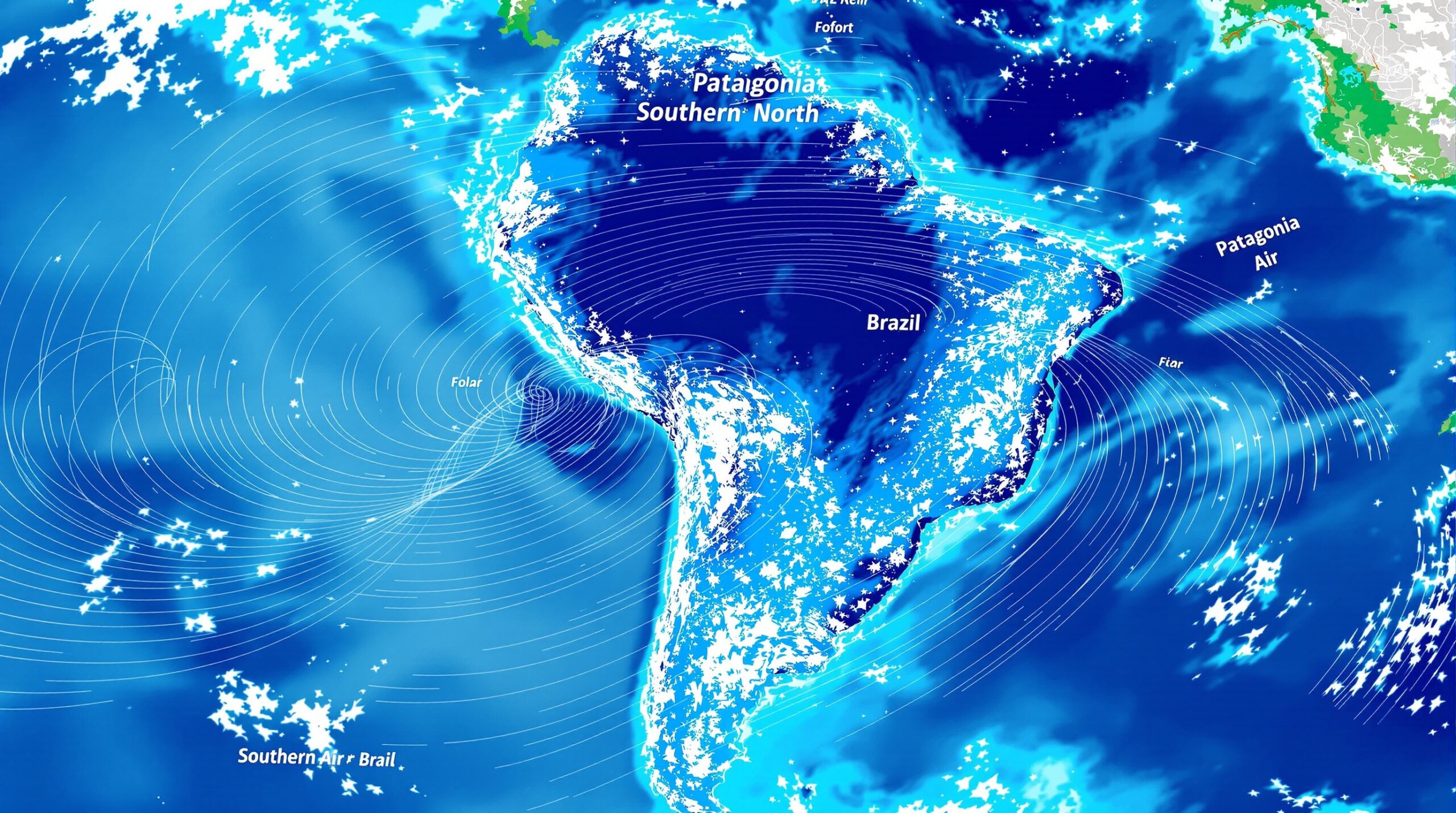 Massa de ar polar se deslocando do sul da Argentina para o Brasil
