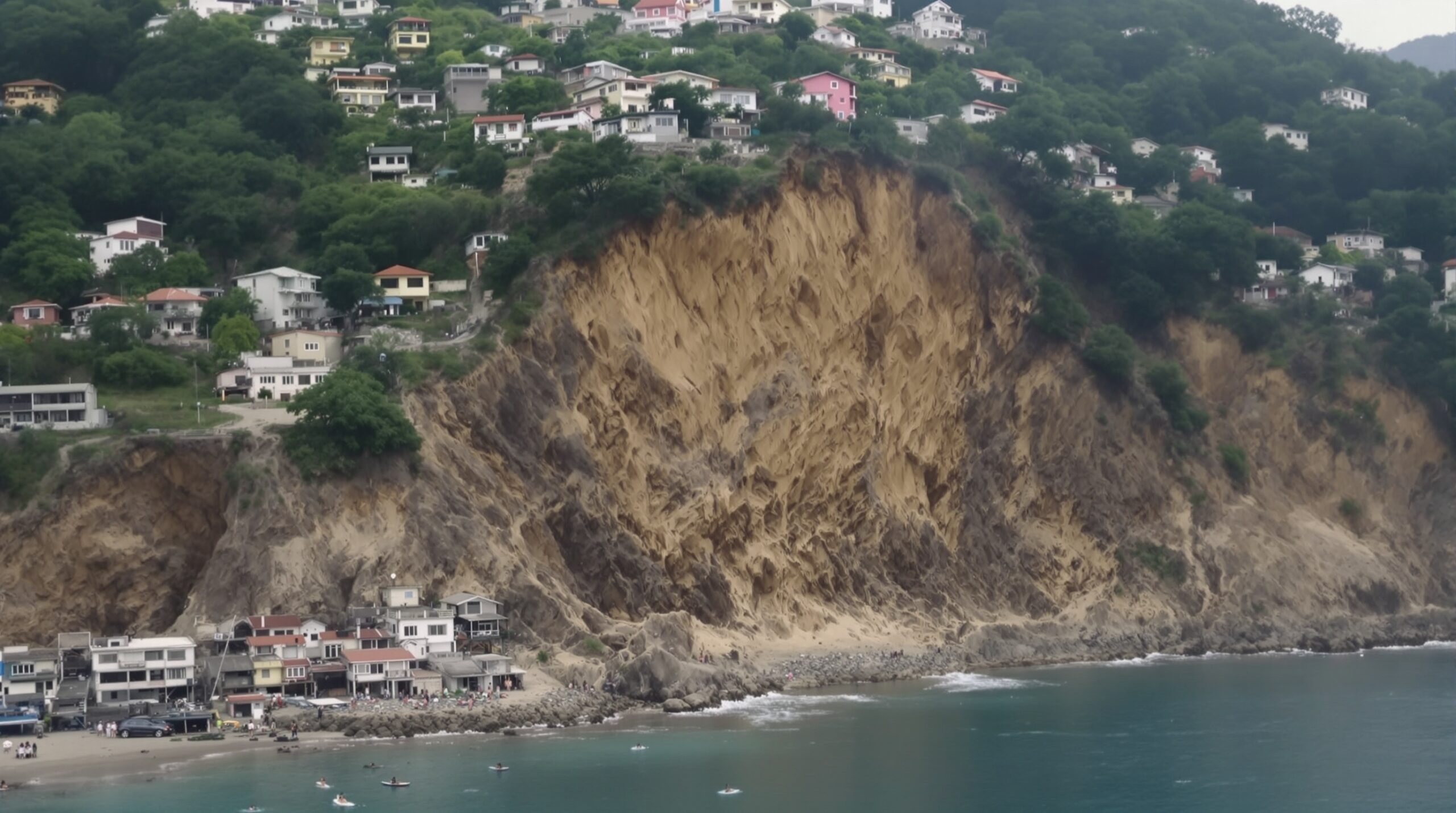 Área de risco de deslizamento em encosta da Baixada Santista com casas em situação vulnerável