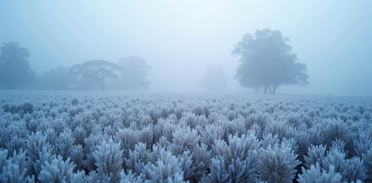 Geada cobrindo plantas no Sul do Brasil