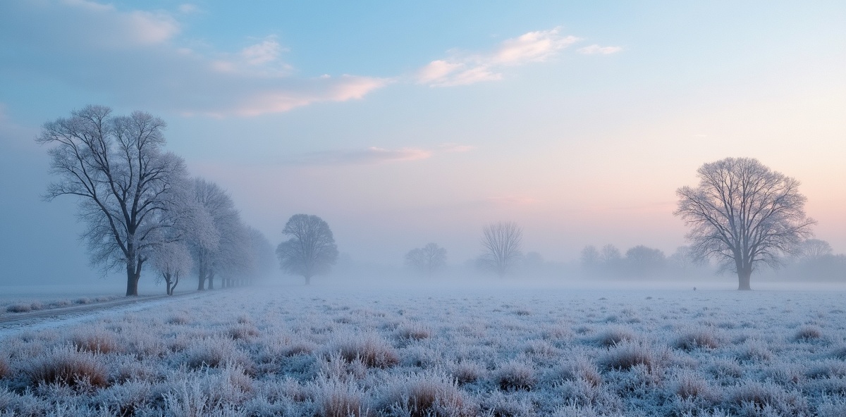Paisagem de inverno com geada no Sul do Brasil