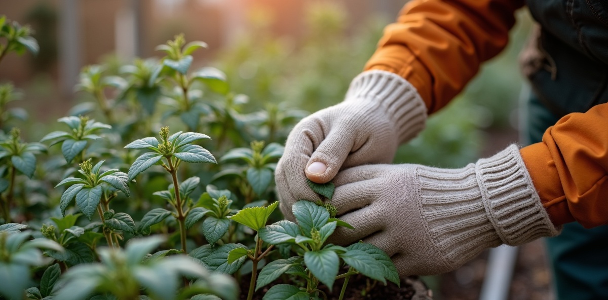 Jardineiro protegendo plantas contra geada