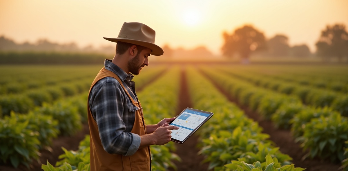 Agricultor planejando safra com base em previsões climáticas
