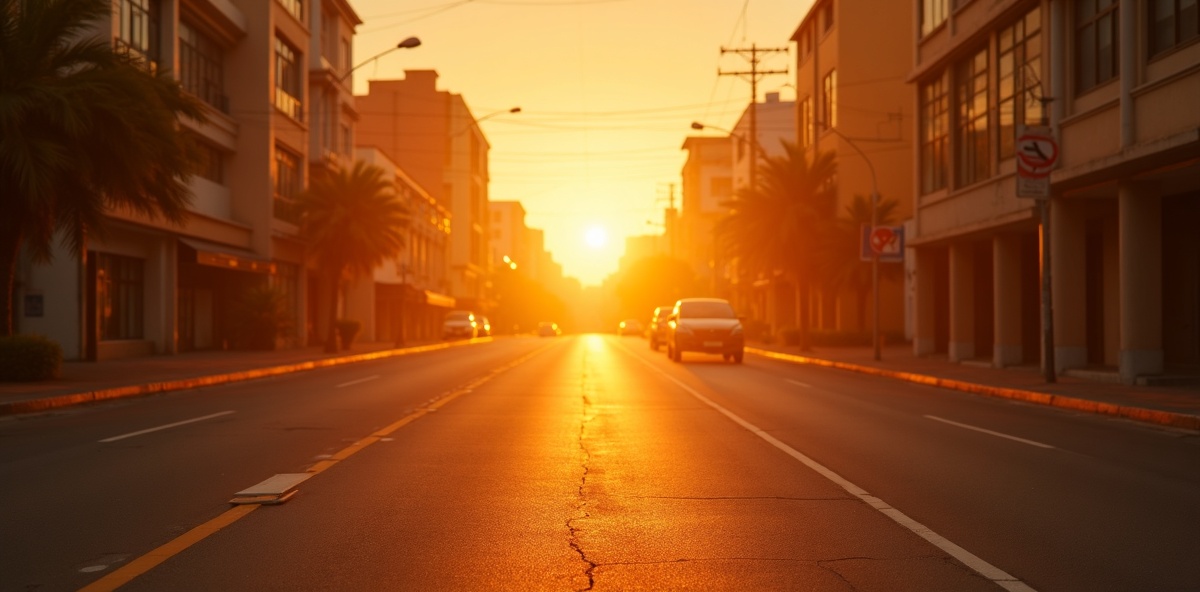 Calor extremo em cidade brasileira com ruas vazias ao meio-dia