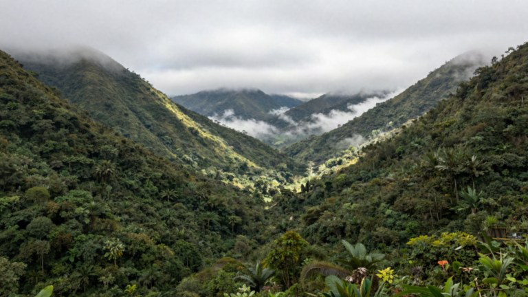 Vale verde com neblina mostrando microclima entre montanhas no sudeste do Brasil