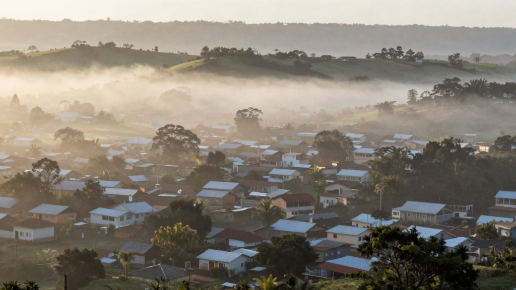 Manha fria e enevoada de inverno em cidade do sul do Brasil